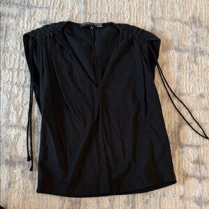 Veronica Beard Black V-Neck Tank with Drawstring Shoulders